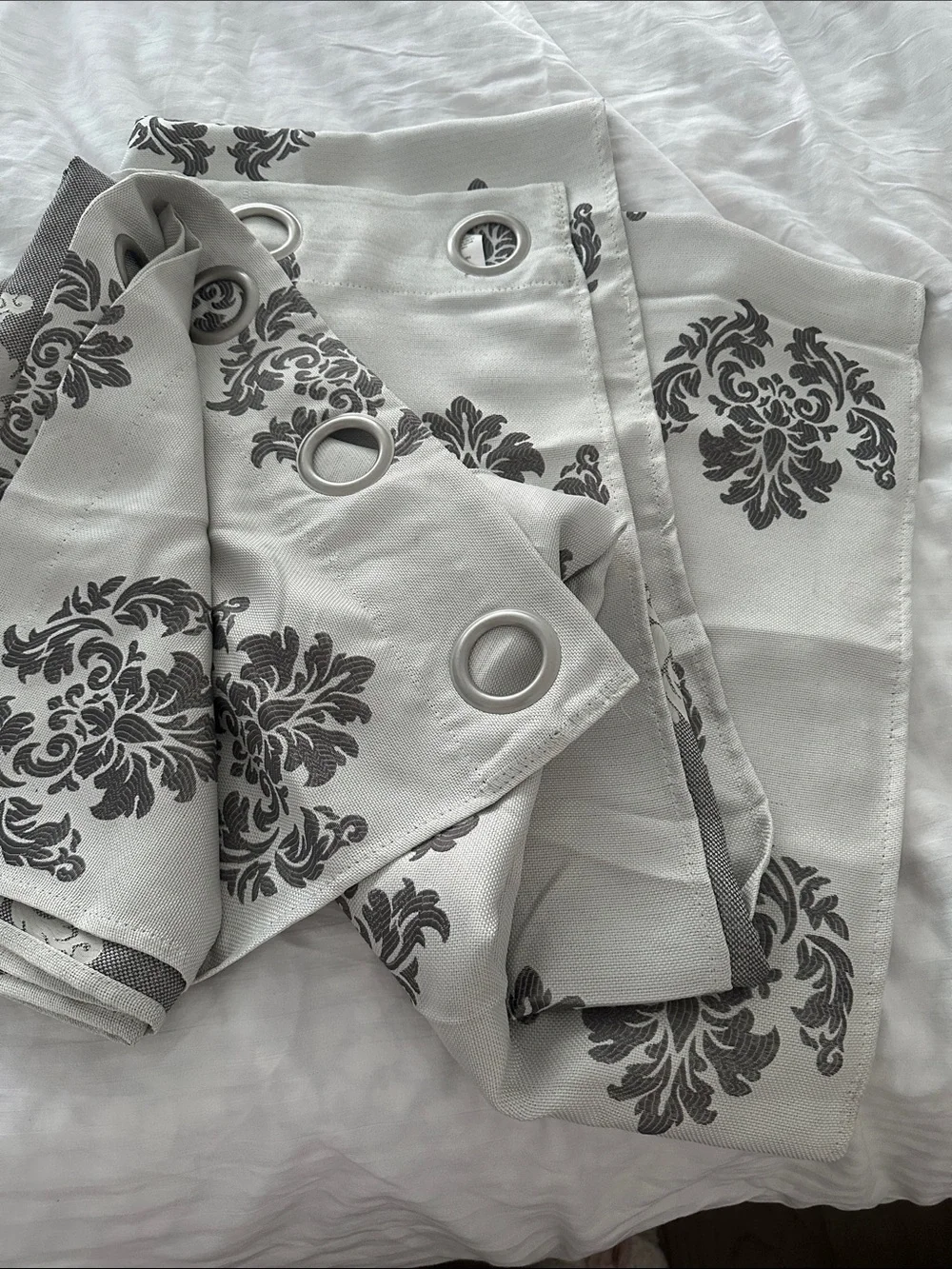 Duck River Textiles Luxurious De Luxe Gray Damask Grommet Curtains 2 Panel Set